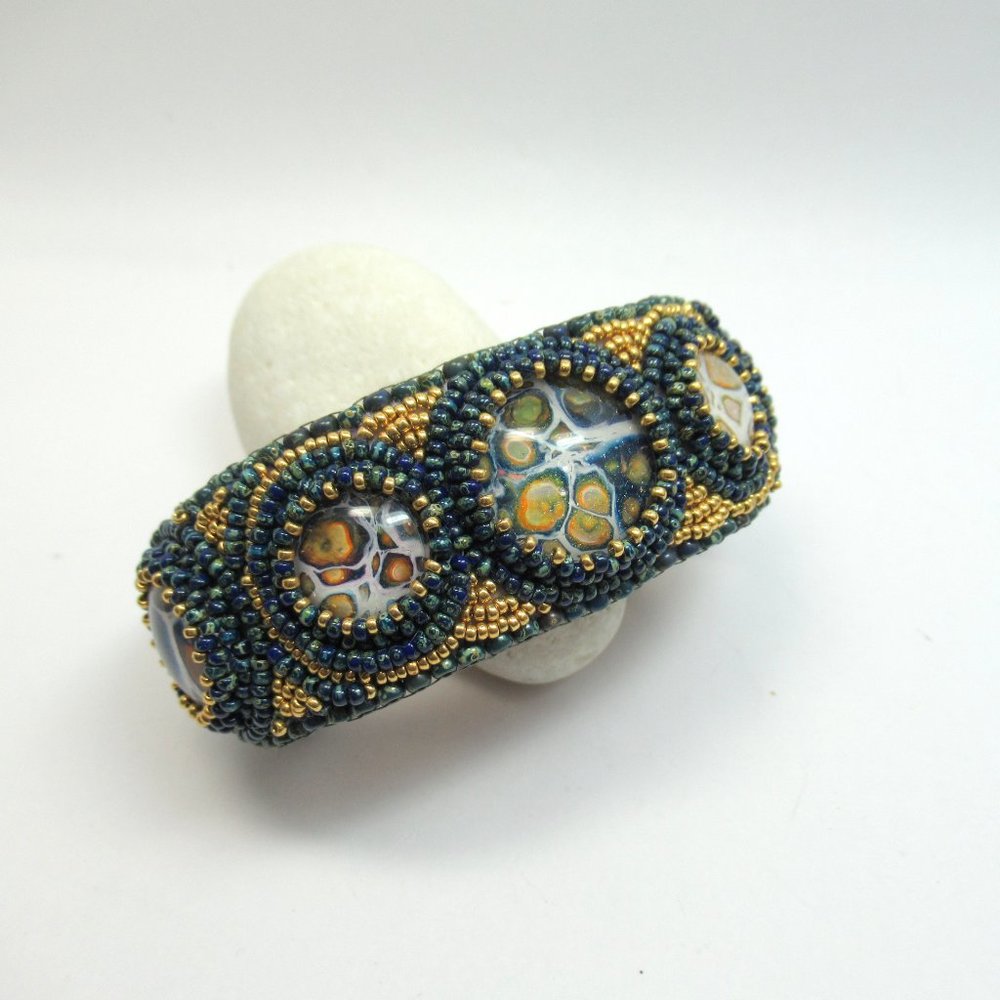 Artisan Bead embroidered cuff bracelet